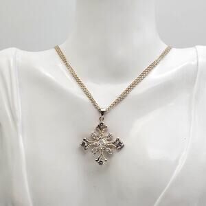 Sterling Silver Maltese Cross Pendant & Chain 925 Necklace Modernist Crystal 10g